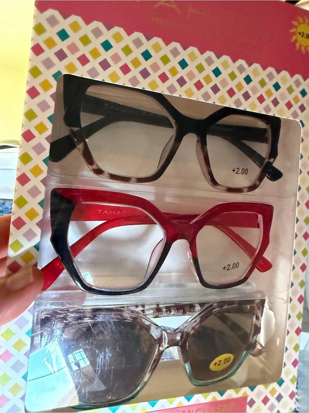 Tahari Reading Glasses 3-Pack - Black, Red, Tortoiseshell +2.00 Sun readers